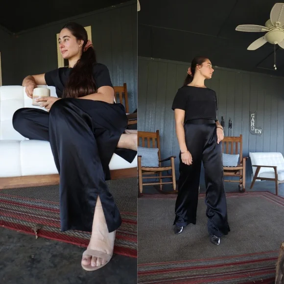 Washable Silk Pant High Waisted Wide Leg Trousers - NWT Sizes XS, S,M,L,XL - Picture 3 of 4